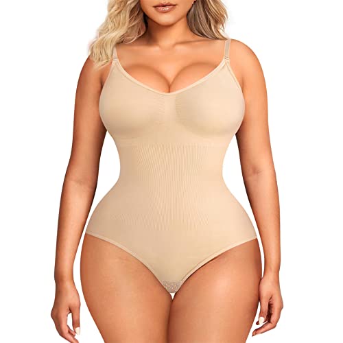 BRABIC Womens' Seamless Sleeveless V-Neck Bodysuit Shapewear Tummy Control