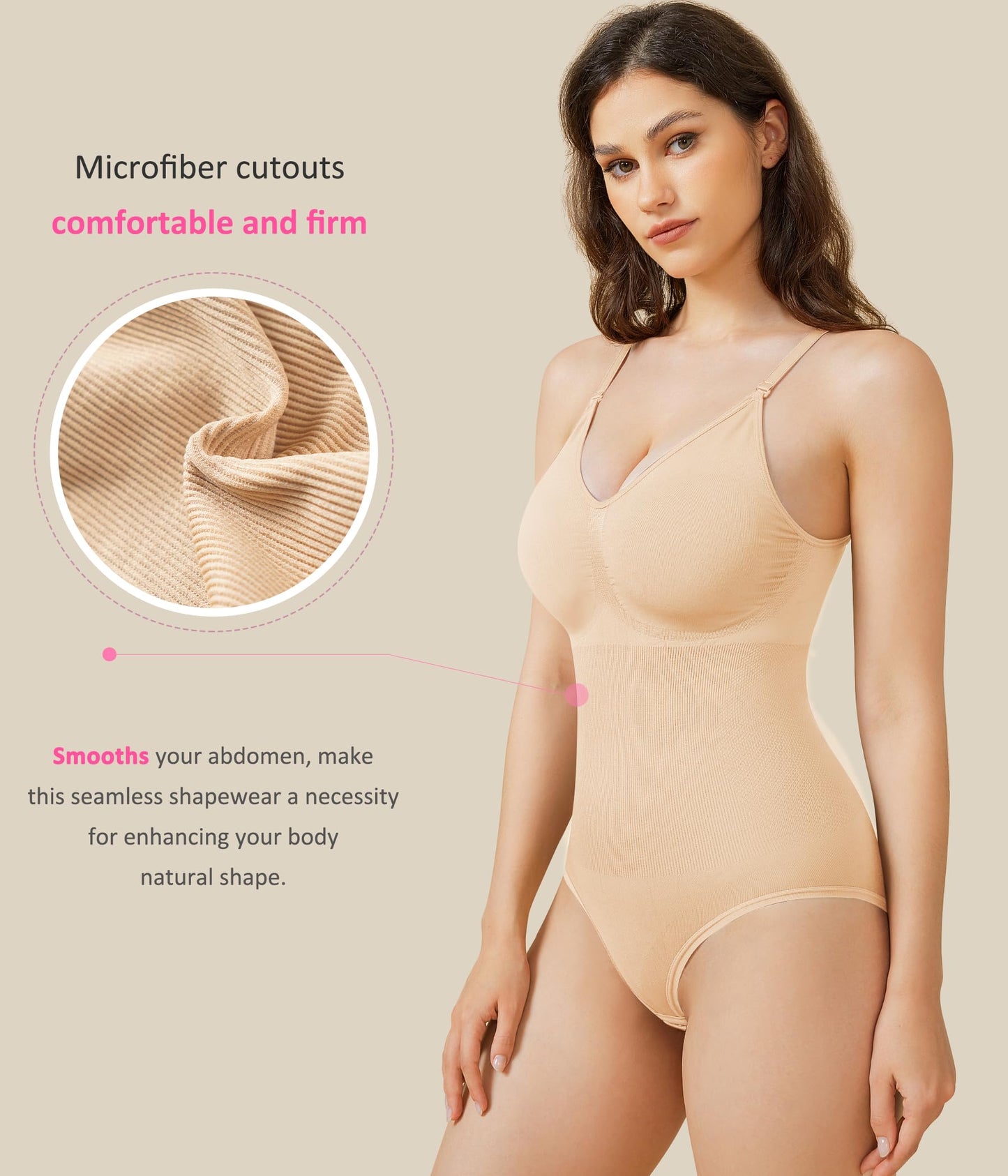 BRABIC Womens' Seamless Sleeveless V-Neck Bodysuit Shapewear Tummy Control