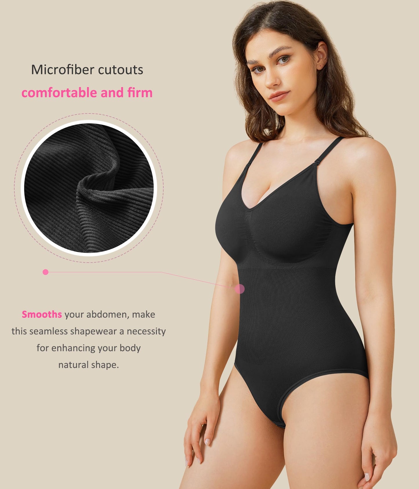 BRABIC Womens' Seamless Sleeveless V-Neck Bodysuit Shapewear Tummy Control