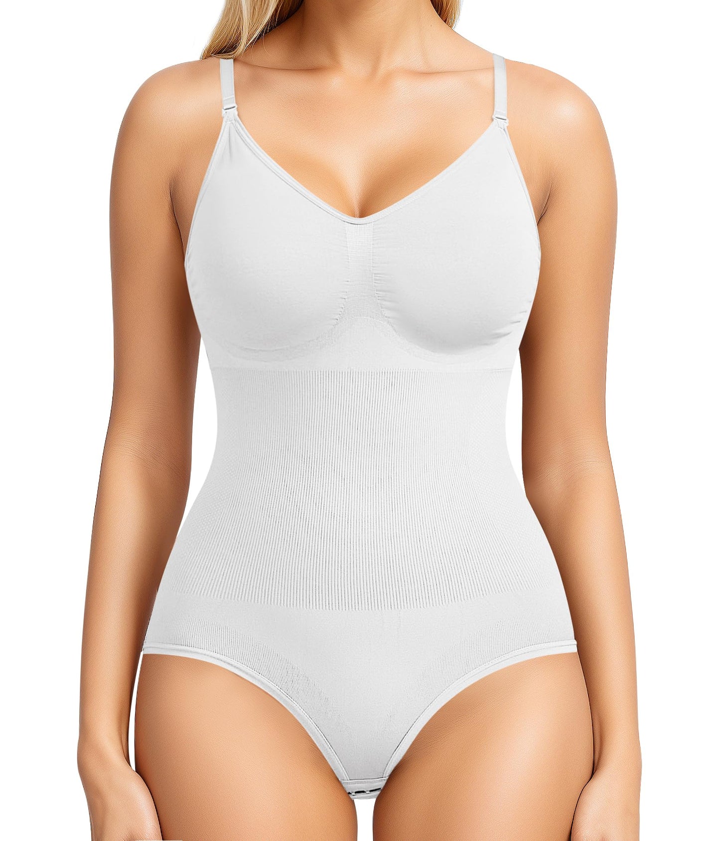 BRABIC Womens' Seamless Sleeveless V-Neck Bodysuit Shapewear Tummy Control